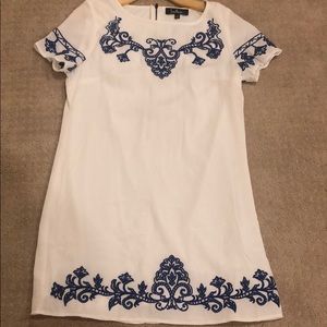 Lulu’s Blue and Ivory Embroidered Shift Dress